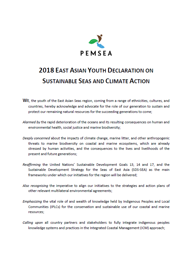 2018 East Asian Youth Declaration on Sustainable Seas and Climate Action.1