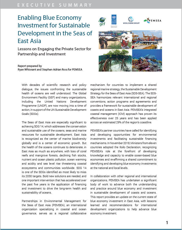 Executive Summary Enabling Blue Economy Investment for Sustainable Development in the Seas of East Asia