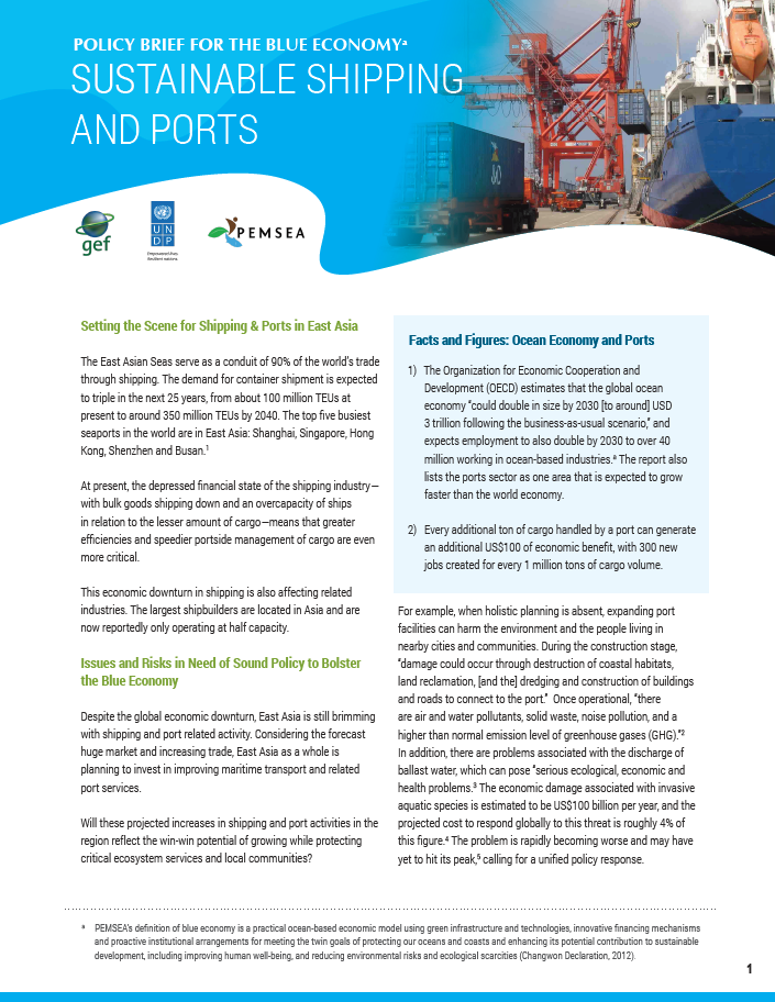 Policy Brief for the Blue Economy - Sustainable Shipping and Ports