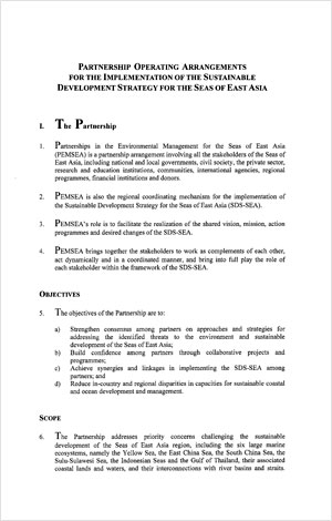 Partnership Operating Arrangements for the Implementation of the Sustainable Development Strategy for the Seas of East Asia