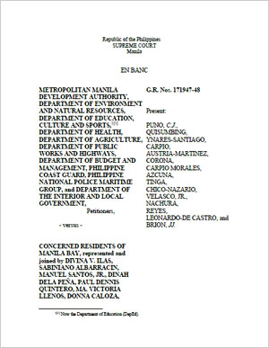 Republic of the Philippines Supreme Court Decision Ordering the Clean-up of Manila Bay